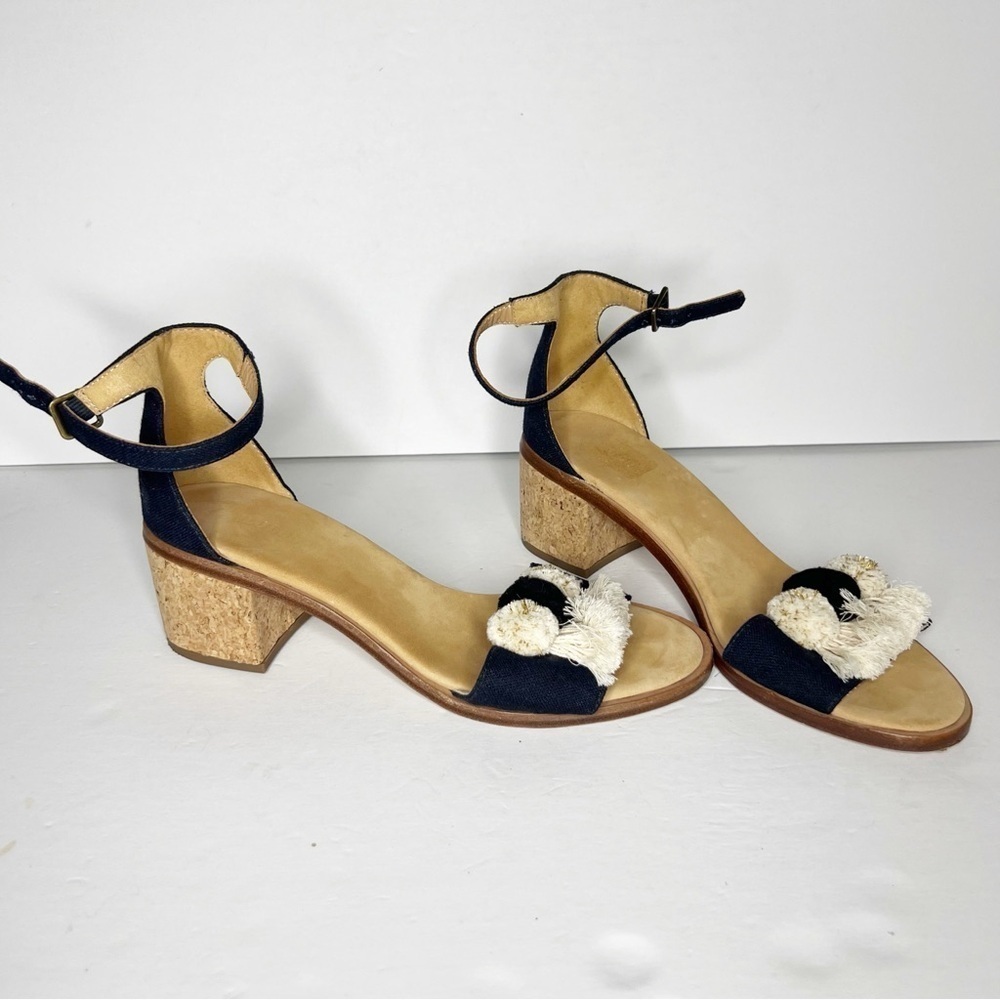 Soludos Capri Pom Pom Black and Tan Women's Block Heel Sandals